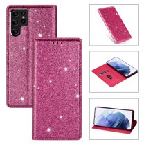 SaniMore Magnetic Flip Wallet Case for Samsung Galaxy S22 Ultra 6.8", PU Leather Ultra-Thin Glitter Cover Buil-in Card Slot & Kickstand Shockproof Protective Shell for Samsung S22 Ultra, Rose