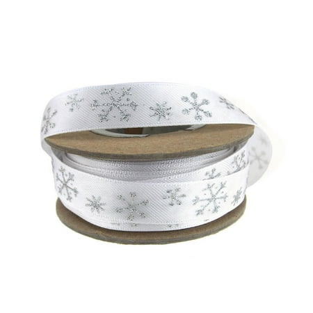 Clear Crystal Bow - Glitter Snow Crystals Holiday Christmas Satin Ribbon, 5/8-Inch, 9 Yards, Silver