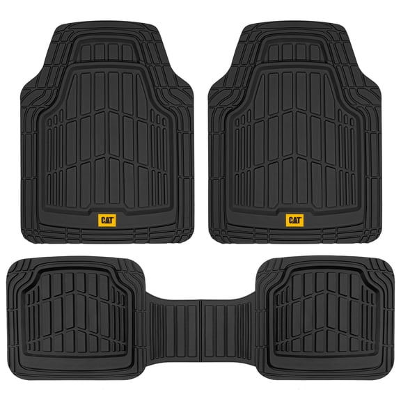 Cat® ToughRide™ Heavy-Duty 3 Piece Rubber All Season Floor Mats for Car Truck Van SUV, Black - Premium Trim to Fit Car Floor Mat, All Weather Deep Dish Automotive Floor Mats, Total Dirt Protection