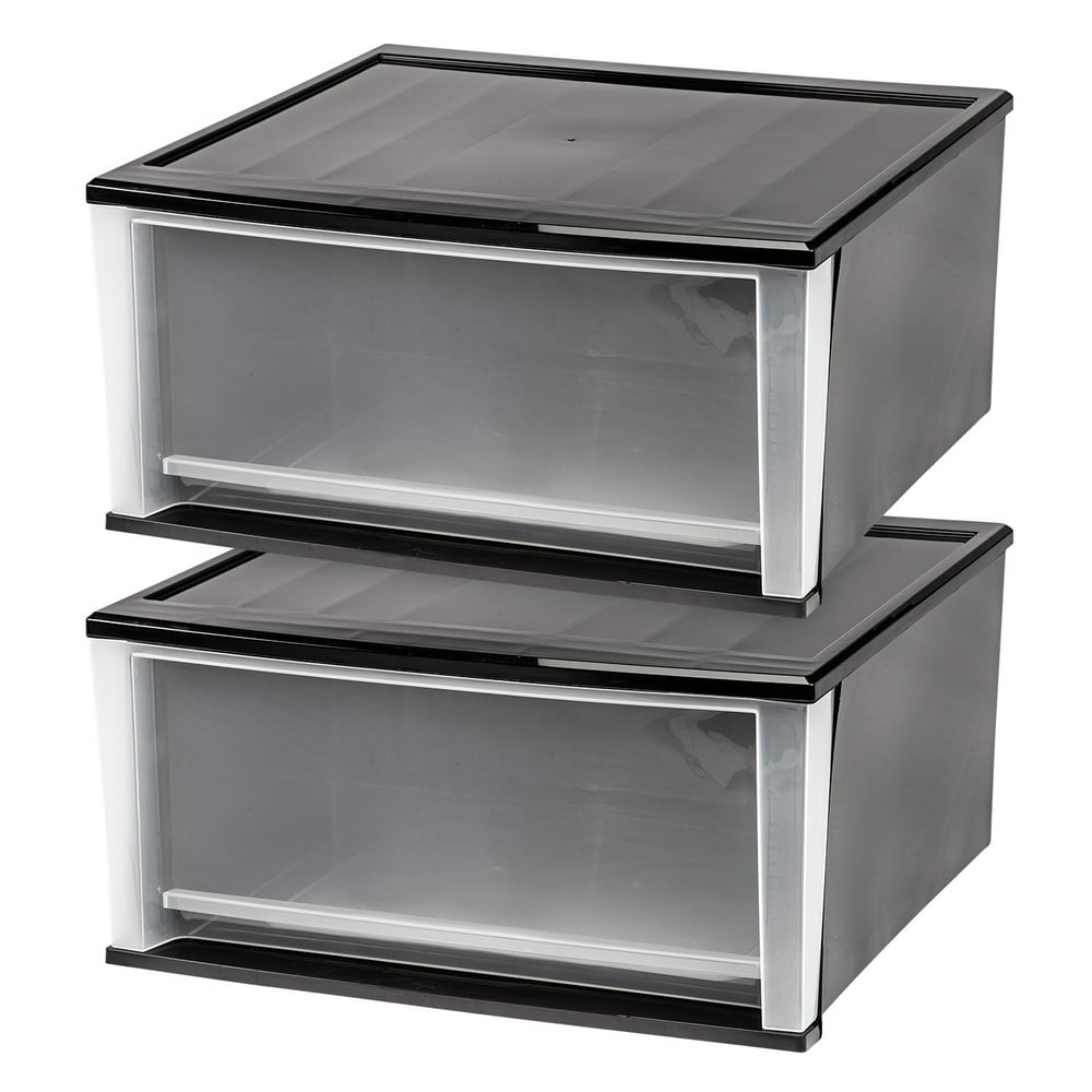 IRIS USA 51 Qt Stacking Storage Box with Drawer, 2 Pack