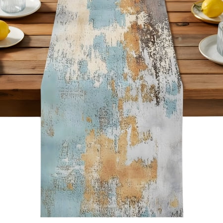 Abstract Graffiti Art Table Runner Brown Blue Street Theme Cotton Linen Table Cloth Tablerunner for Kitchen Dining Party Wedding Home Decor 13x60 Inch