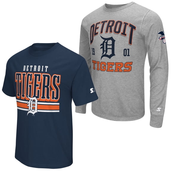 Men's Starter  Heather Gray/Navy Detroit Tigers Two-Pack Long Sleeve & Short Sleeve T-Shirt Set