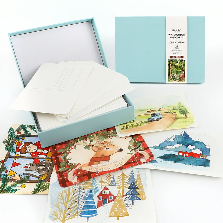 25 Watercolor Cards & Envelopes, 100% Cotton –