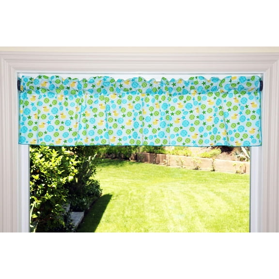 Cotton Window Valance Animal Print 58 Inch Wide Ducks and Stars Blue
