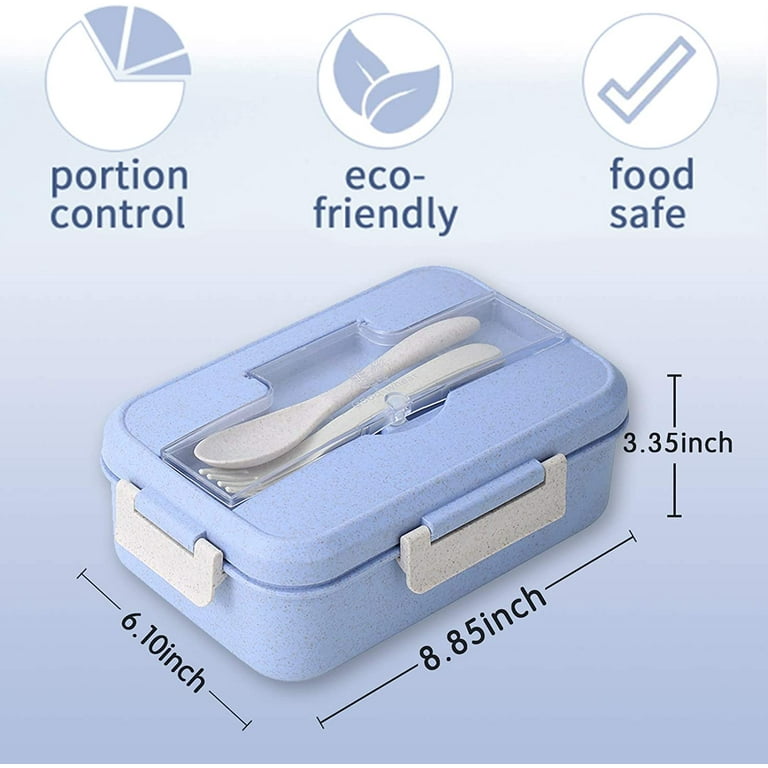 1200ML Bento Box, Wheat Straw Lunch Container With Utensil Set and  Leak-Proof Movable Compartment, BPA-Free Lunch Box, Lightweight and Easy  Open To-go