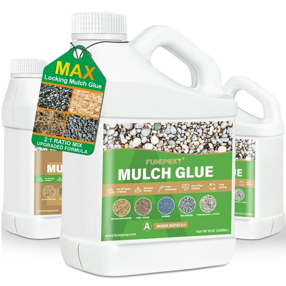 FUNEPOXY 2:1 Mixing Ratio 48oz Mulch Glue for Landscaping, Ready to Use Fast-Dry Non-Toxic, Strong Mulch Gravel Glue, Rock Glue, Mulch Glue for Garden, Mulch Glue Binder,