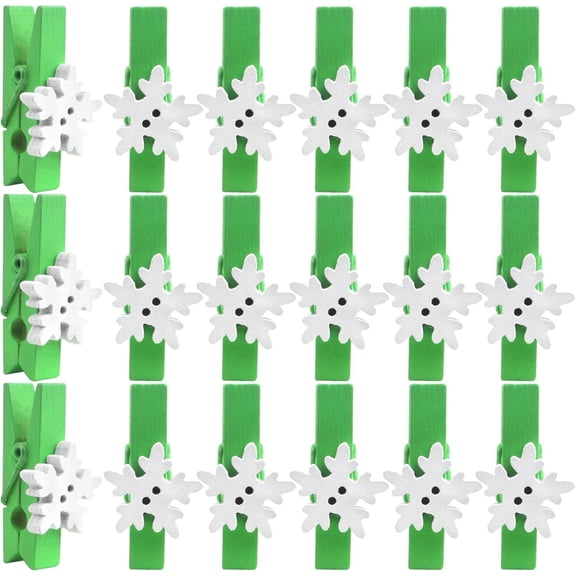 50 Pieces Snowflake Wood Clips Christmas Snowflake Wooden Clothespins Photo Frame Paper Peg Pins DIY Craft Clips for Home School Art Crafts Decoration, Green