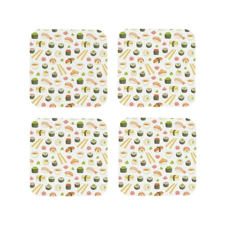 

Matuu Sushi and Rolls for Cup Coasters Set of 4 Leather Coasters Desk Coasters for Office Measures 4” x 4”-Square