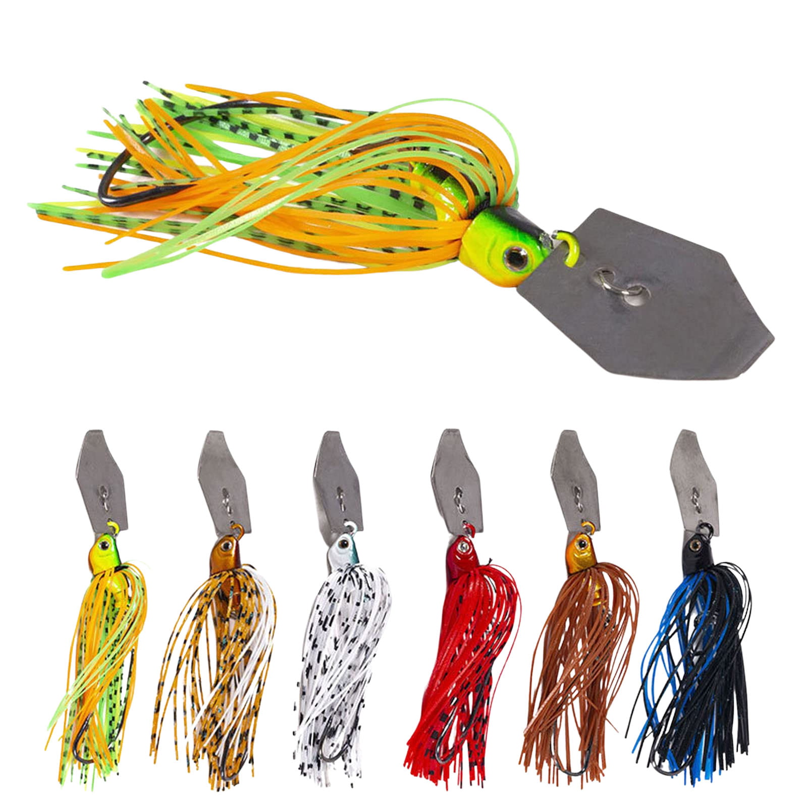 6pcs Fishing Lures Set W/ Silicone Skirt Buzzbait Lead Head Bass Trout Jig Lure 