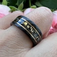 thumbnail image 3 of Tungsten Carbide Hammered 8mm Black Plated Wedding Band with Gold Foil Flecks Inlay Ring Size 12, 3 of 6