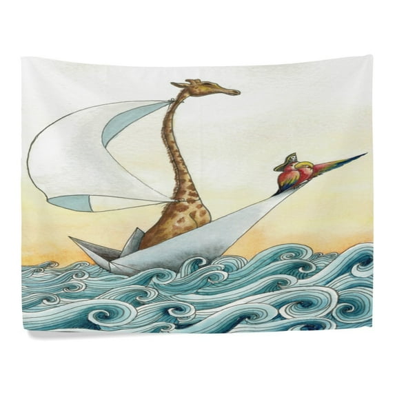 POPCreation Watercolor The Giraffe And Parrot Home Decoration Wall Tapestry 80x60 inches