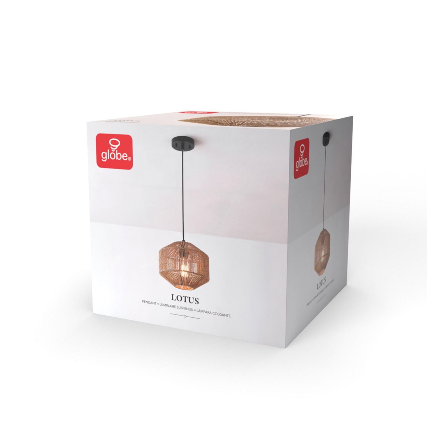 Lotus 1-Light Pendant Lighting, Natural Twine Shade, Black Fabric Cord