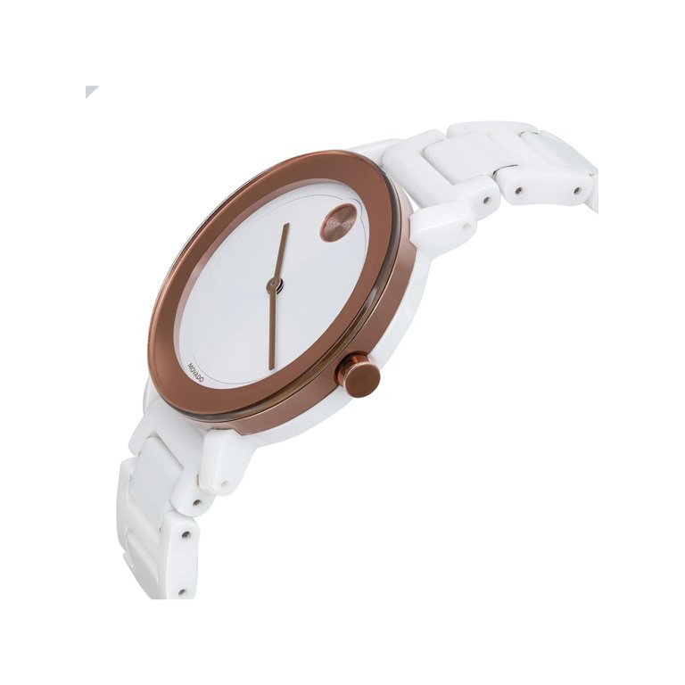 Movado Bold 36mm White Ceramic Ladies Watch with Rose Gold 