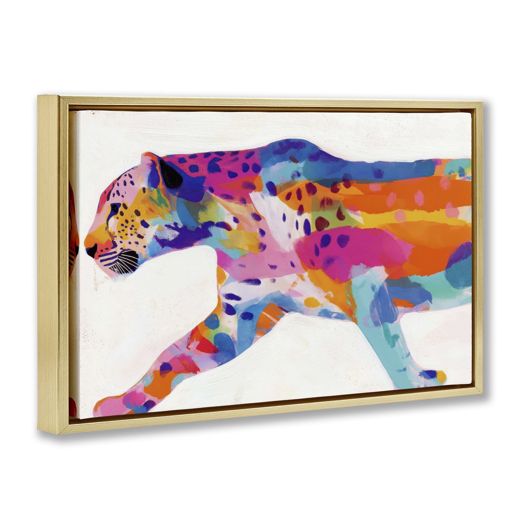 Stupell Industries Vibrant Hued Cheetah In Motion Gold Framed Floater Canvas Wall Art, design by Chromatic Storm Studio