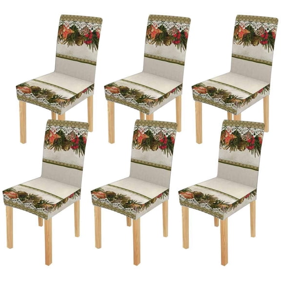 FMSHPON Borders of Christmas Decorations Stretch Chair Cover Protector Seat Slipcover for Dining Room Hotel Wedding Party Set of 6