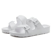 Weestep Essential lightweight double buckle slip-on flat adjustable women’s men’s sandals(White, W8-8.5/M6-6.5)