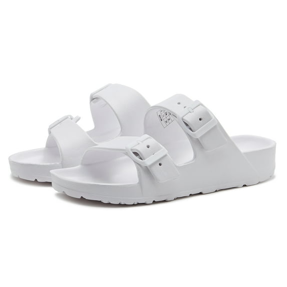 Weestep Essential lightweight double buckle slip-on flat adjustable women’s men’s sandals(White, W6-6.5/M4-4.5)