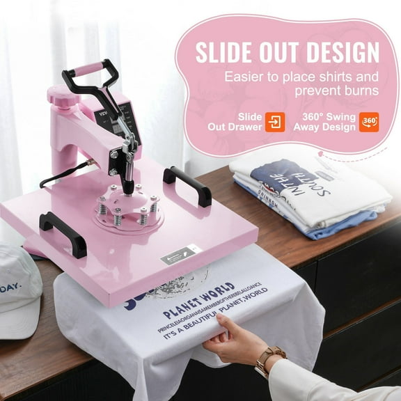 Pink 15x15 Heat Press 8-in-1 Combo w/ 30oz Mug Press for T-Shirts, Hats & Sublimation