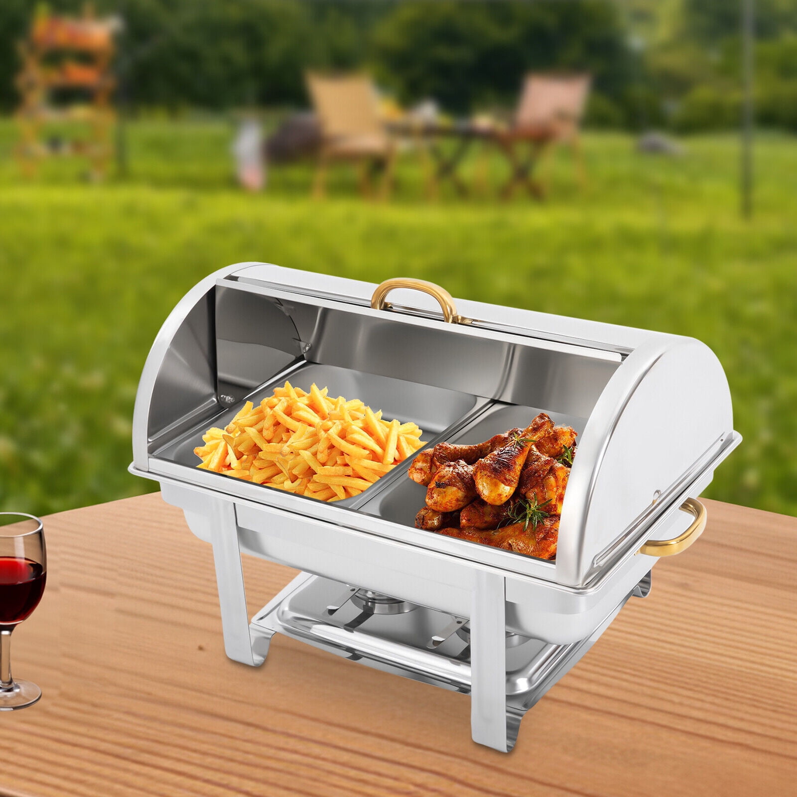 9L Rectangular Stainless Steel Double-Compartment Chafing Dish Buffet Warmer