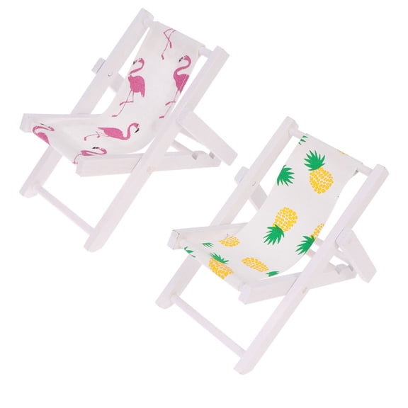 WEUVEB 2Pcs Small Wood Beach Chair White Pineapple Pattern Phone Stand Accessory