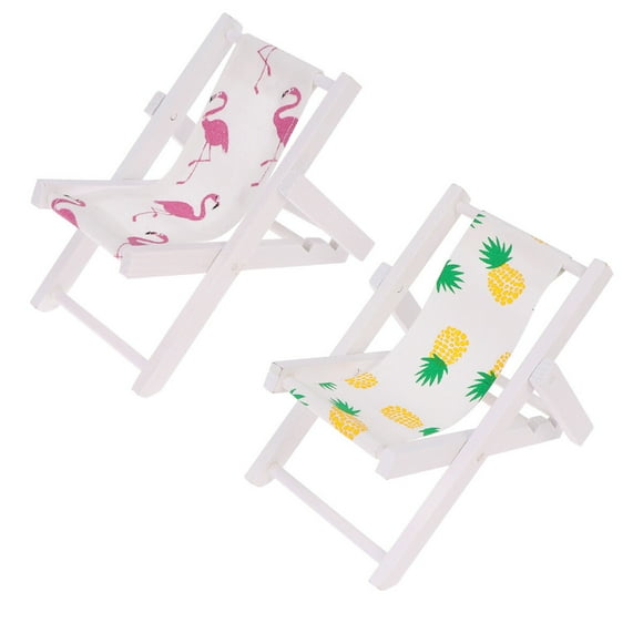 MasteelfCA 2 Pcs Mini Wooden Beach Chair Mediterranean Style Pineapple Flamingo Pattern Mobile Phone Holder Mini Adornment Lounge Deck Chair