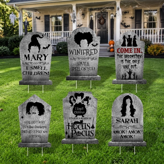 Halloween Yard Sign, Hocus Pocus Tombstones Outdoor Yard Sign Halloween Decorations, 6Pcs Gravestone Yard Signs Outdoor Halloween Decor, Scary Graveyard Yard Signs
