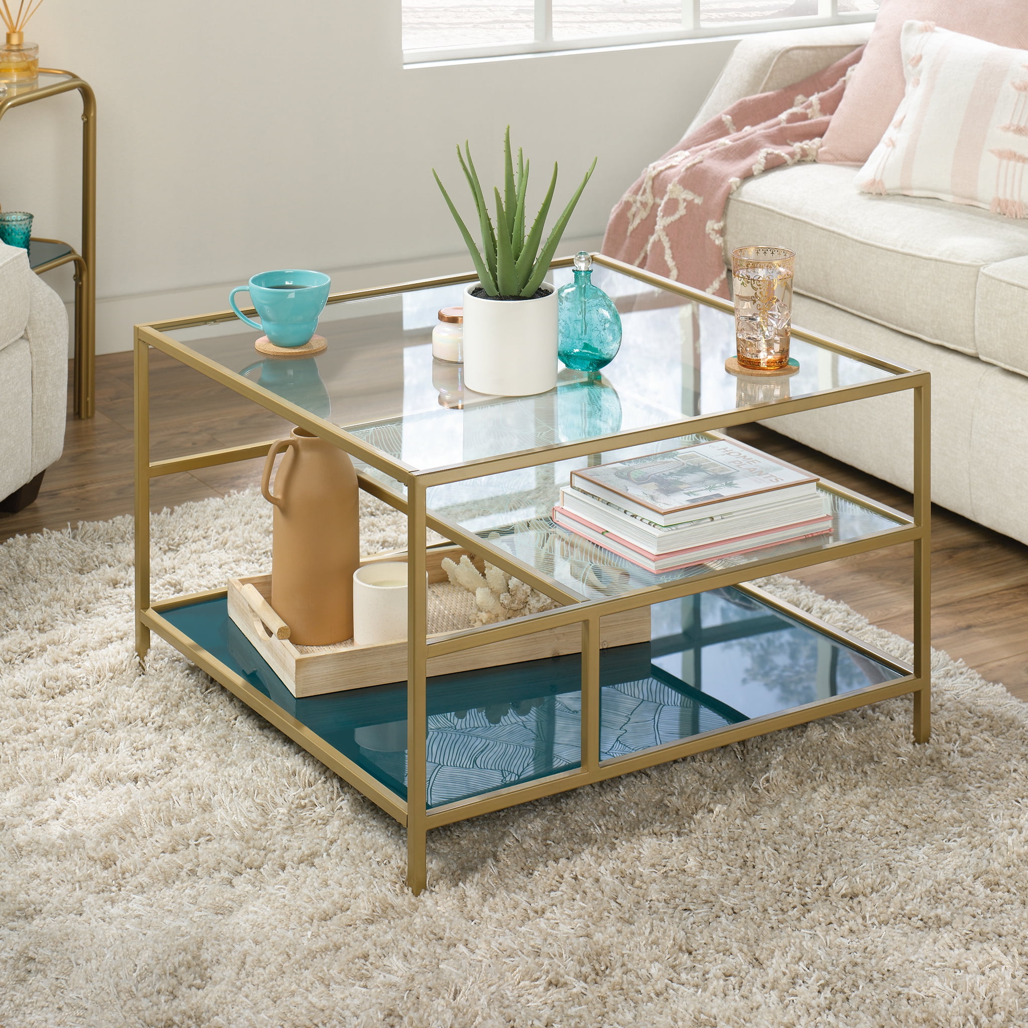 Glass Living Room Table  Modern Chrome Coffee With Lower Shelf Option 7 