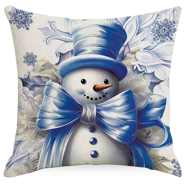 Blue Throw Pillow Covers 18*18 Inch Linen Farmhouse Cushion Covers for Couch Sofa Bedroom Christmas Decor (Pack of 4)
