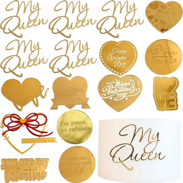Decoraciones para Pastel Hayooha 16 Piezas Acrílico Dorado Día de San Valentín