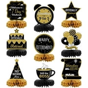 9PCS Retirement Party Decorations, Black and Gold Retirement Table Decorations, Retirement Centerpieces for Table, Retirement Decor for Retirement Party Men and Women