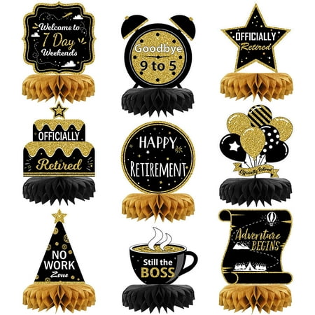 9PCS Retirement Party Decorations, Black and Gold Retirement Table Decorations, Retirement Centerpieces for Table, Retirement Decor for Retirement Party Men and Women
