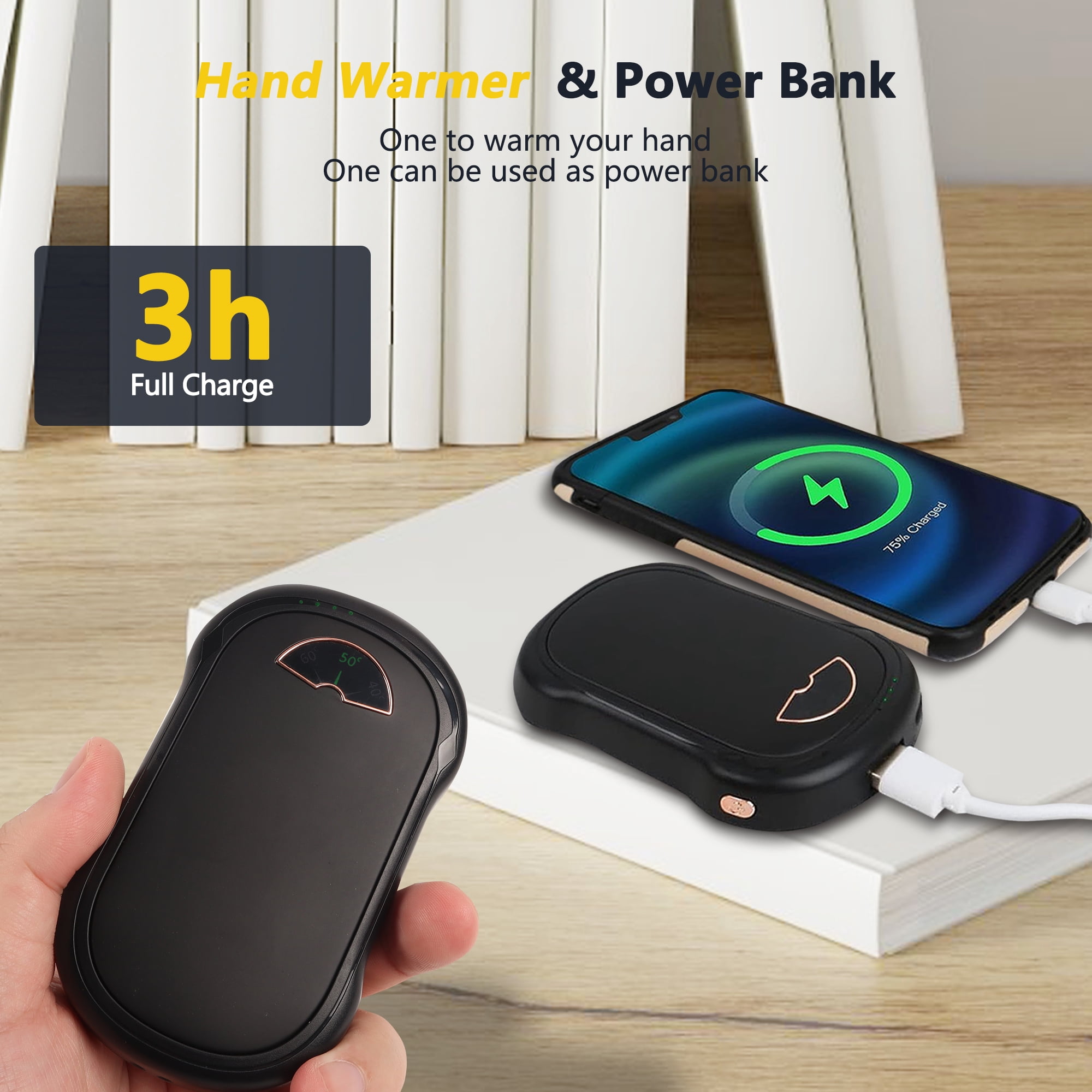 Hand Warmers Rechargeable 2 Pack, BUSATIA 10000 mAh Hot Hand Warmers , Electric USB Rechargeable Portable Hand Warmer, Reusable Hand Warmer for Camping, Fishing, Skiing, Hiking