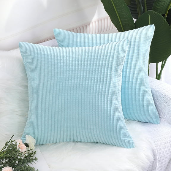 PiccoCasa 2 Piece Throw Pillow Cases Corn Striped Cushion Covers, Light Blue 18" x 18"