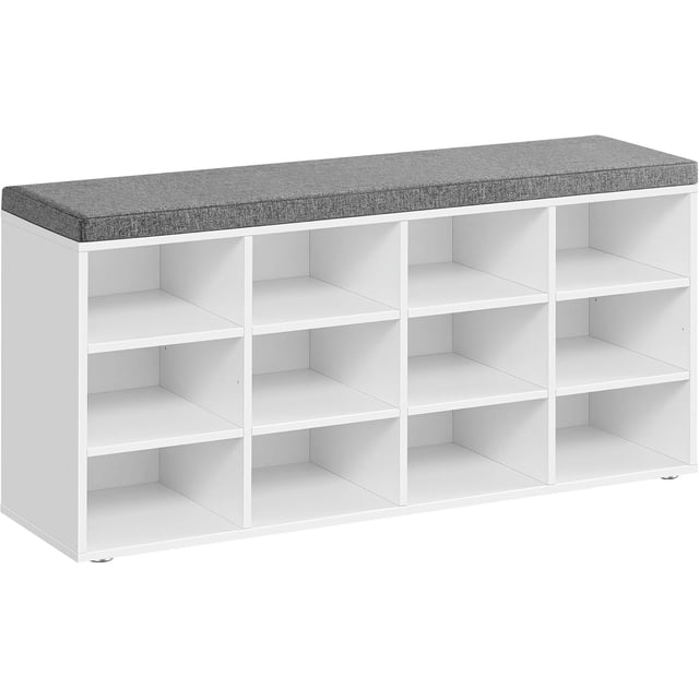 Shoe Bench with Cushion Storage Bench with Padded Seat Entryway Bench with Compartments for Bedroom Ebony and Slate