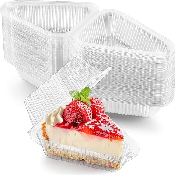 100 Pack Clear Disposable Cake Slice Containers with Lids, Plastic Dessert Containers for Cheesecake & Pie Slices, 4.13 x 3.14 Inches