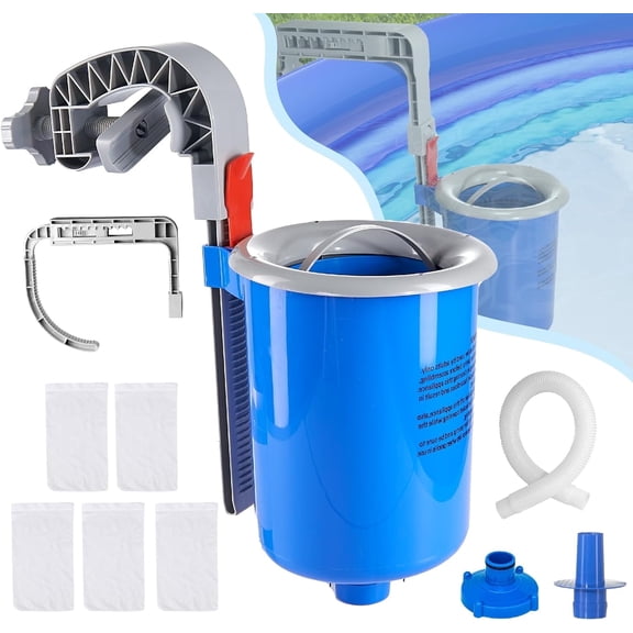 AmzDoer Pool Skimmer for Above Ground Pool, Wall Mount Surface Skimmer with Removable Skimmer Basket, Adjustable Height Bracket, Floating Pool Skimmer, Auto Skimming Debris & Pool Surface Leaves