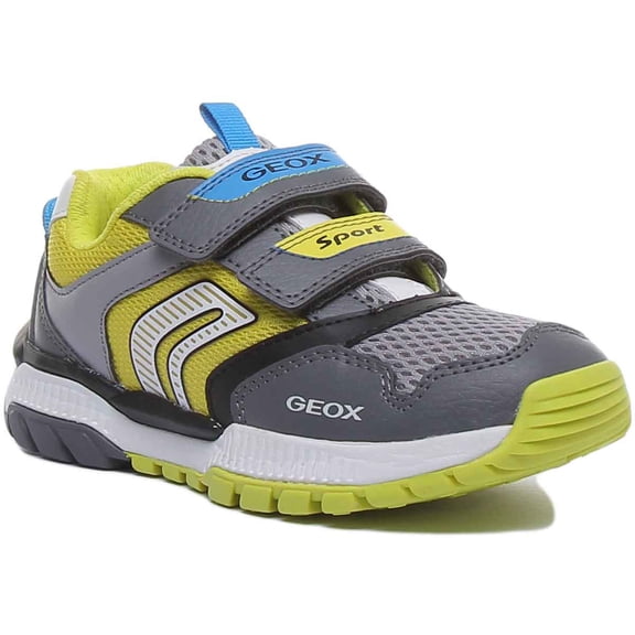 Geox J Tuono Kid's 2 Strap Hook And Loop Shoes In Grey Lime Size 1