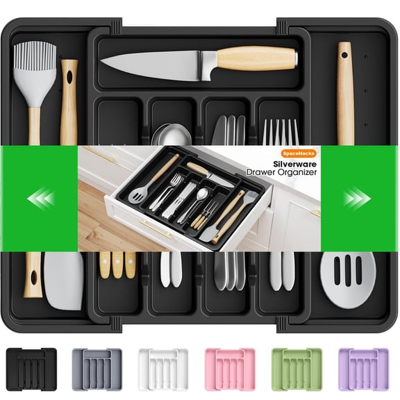 Silverware Organizer，Adjustable & Expandable Drawer Organizer,Utensil Drawer Organizer, BPA Free Utensil Holder, Cutlery Tray for Forks, Spoons, Knives in Kitchen,