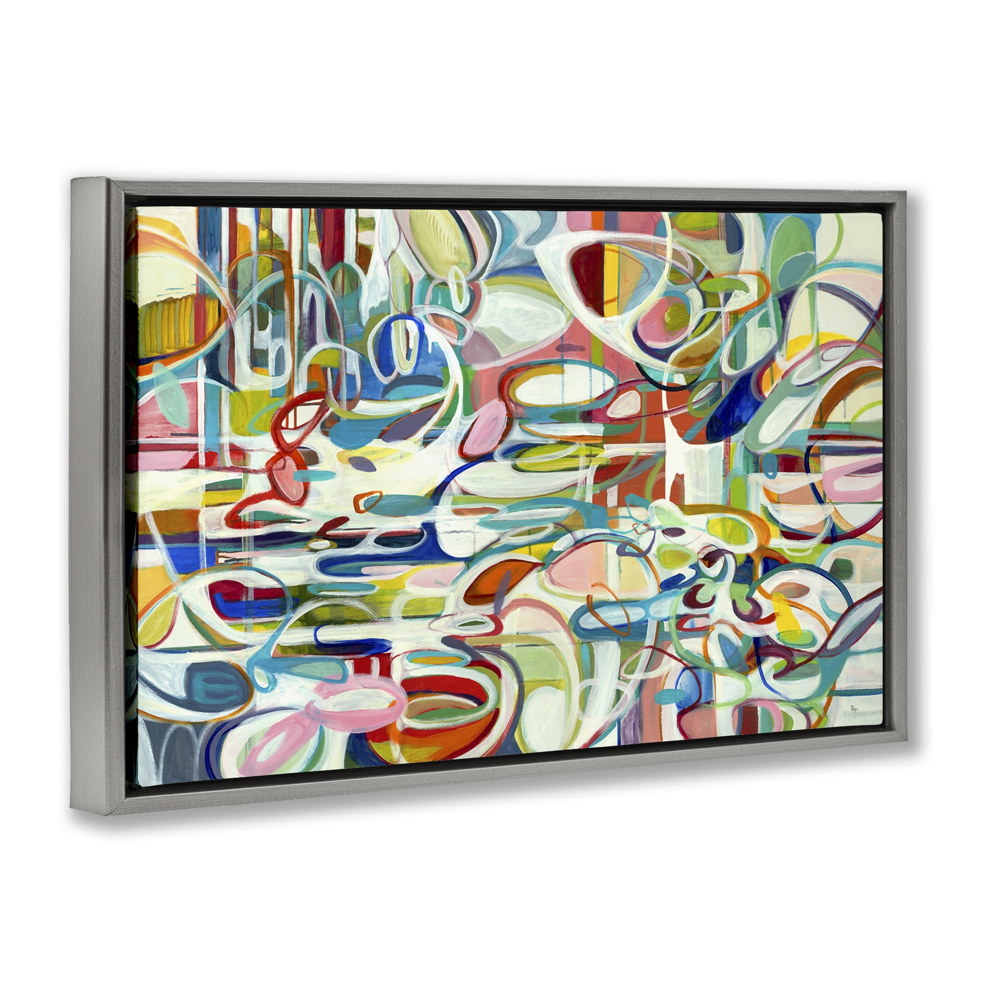 Stupell Industries Round Geometric Pattern Abstract Painting Gray Floater Framed Canvas Art Print Wall Art, 25 x 17