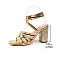 thumbnail image 7 of Rokment Womens Sparkly Metallic Block High Heels Mid Calf Strappy Dress Sandals for Bride Wedding Summer Fashion Casual Sexy Leather Open Square Toe Heeled Bridal Dressy Sandals Gold Size 6.5, 7 of 7