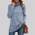 thumbnail image 2 of idosla Womens Tunic Tops Turtleneck Long Sleeve Shirts Oversized Fall Sweaters Side Split High Low Hemline (Blue, M), 2 of 4
