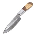 thumbnail image 2 of TheBoneEdge 9" Wood Handle Damascus Steel Hunting Knife with Leather Sheath, 2 of 3