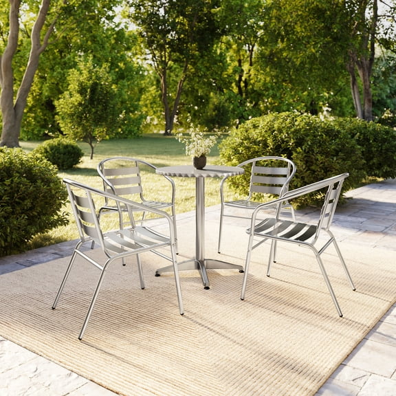 Flash Furniture 4 Pack Commercial Aluminum Indoor-Outdoor Restaurant Stack Chair with Triple Slat Back and Arms