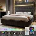 thumbnail image 4 of Merluxy King Bed Frame with LED Lights Charging Station,Corduroy Upholstered Platform Bed Frame with 60" Tall Wingback Headboard/Grey, 4 of 8