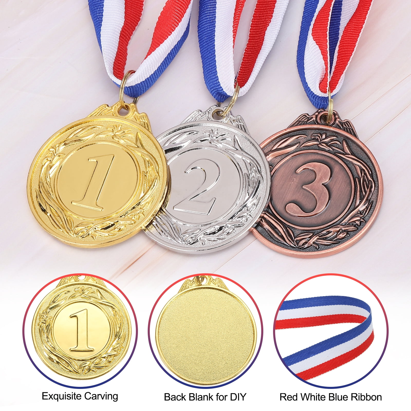 Uxcell Award Metal, Winner Award Medals Prize with Neck Ribbons Red White Blue Gold