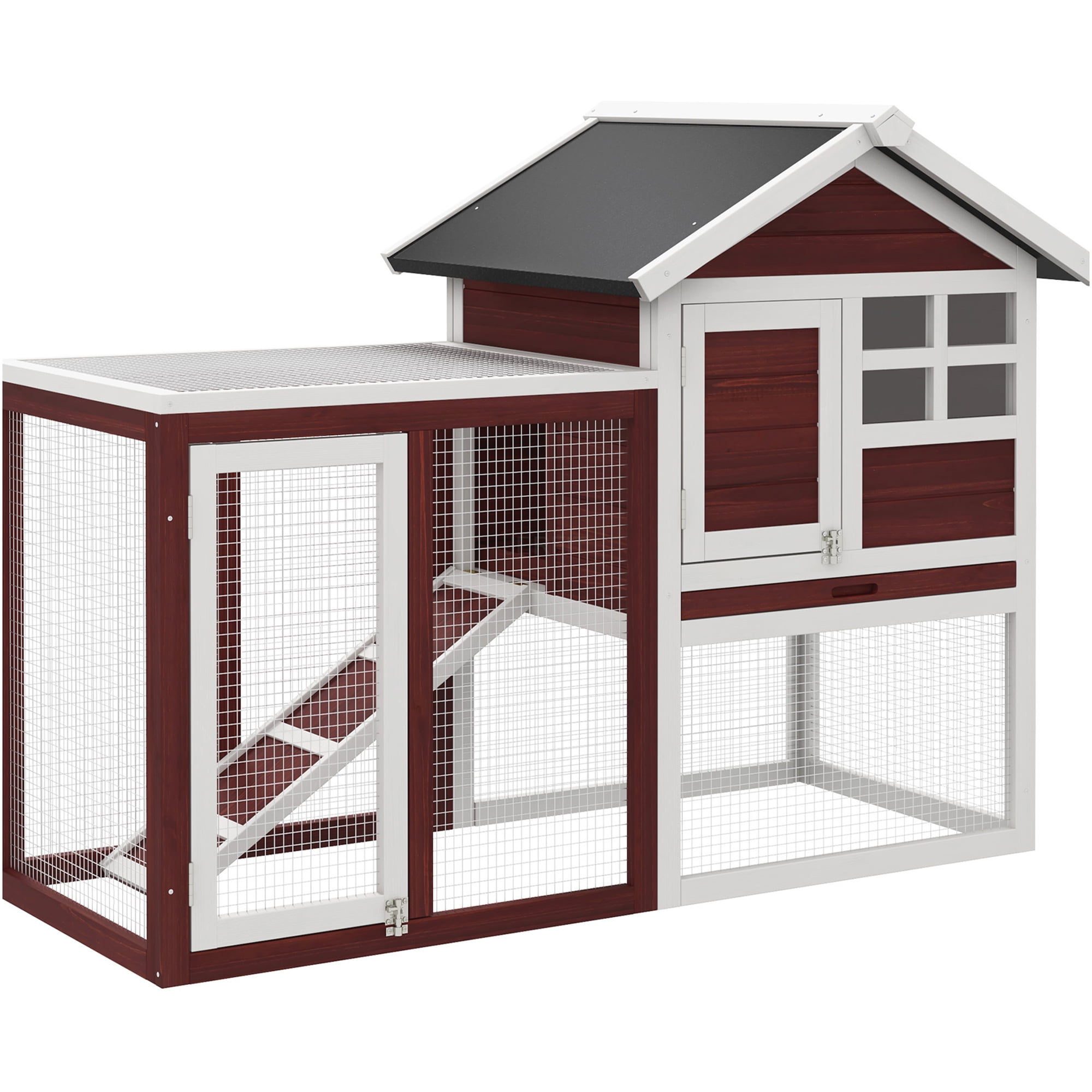 JERFIT 48 Inch Outdoor Rabbit Hutch with Waterproof Roof, Removable Tray, Ramp & Run for 2 Rabbits, Wooden Bunny Cage House, Brown
