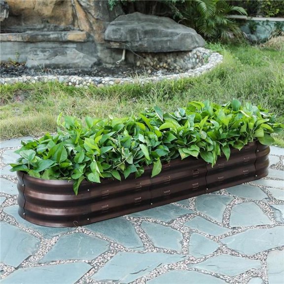 LuxenHome 5.5-Ft Oval Brown Galvanized Raised Garden Bed Planter Box Outdoor Steel Planting Bed