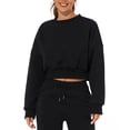 thumbnail image 6 of Lovskoo Women's Cropped Sweatshirt Fall Winter Fleece Thick Warm Trendy Long Sleeve Comfortable Breathable Hooded Sweatshirts Shirt Tops Black, 6 of 7