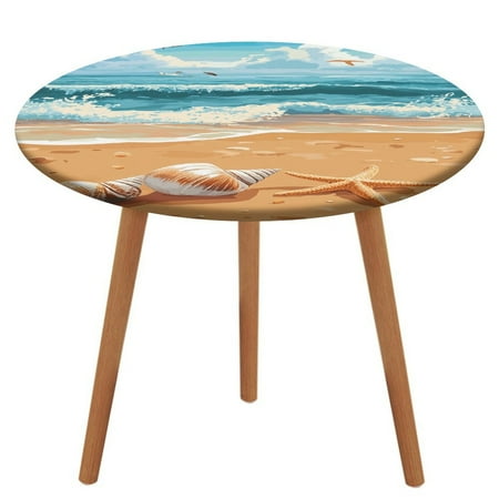 

Beach Starfish Shells (77) Pattern Round Tablecloth Waterproof Elastic Table Clothes for Dining Table Cute Desk Decor Protector Cover