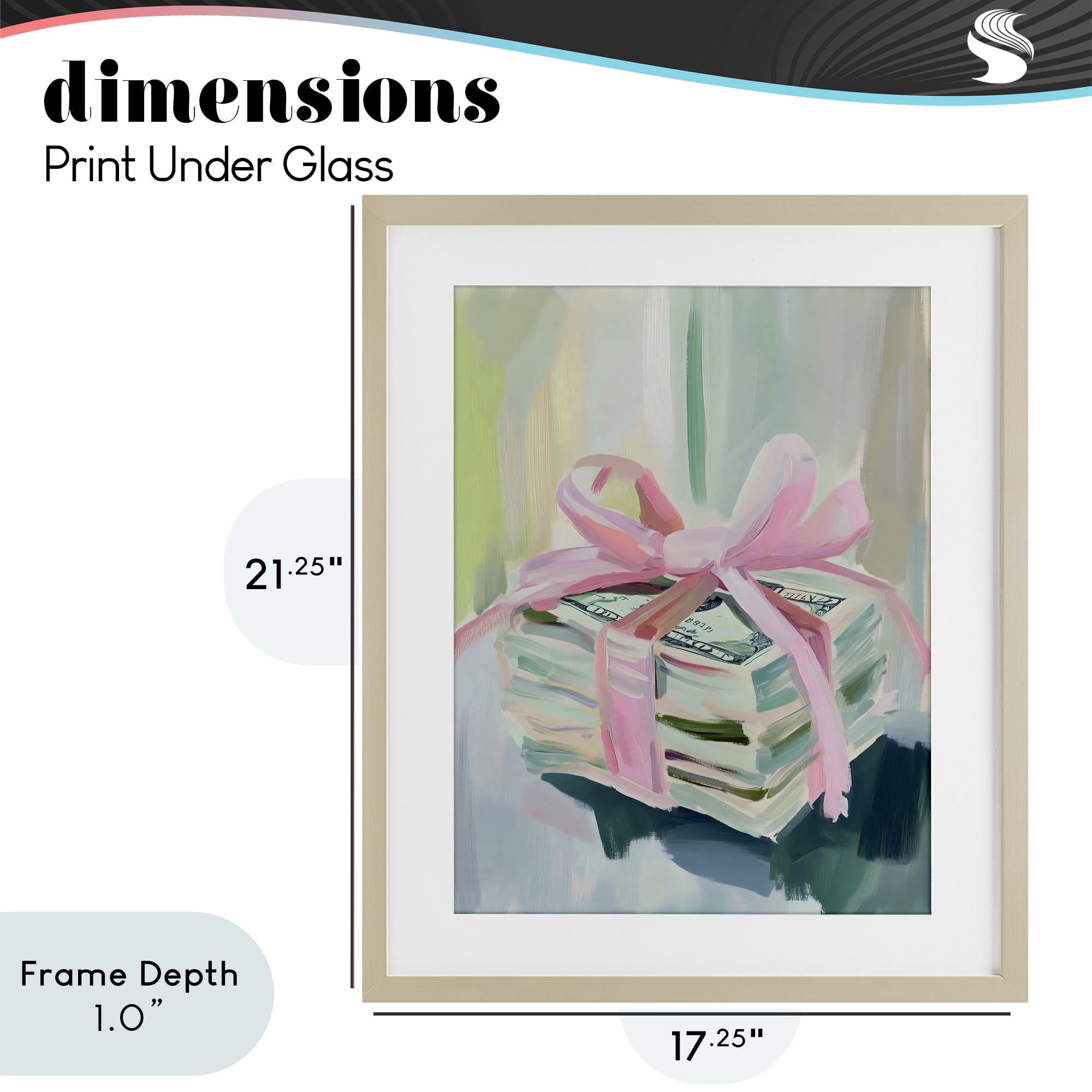 Stupell Industries Pink Bow Cash Bundle Birch Framed Print Under Glass, design by The Prints Vibe